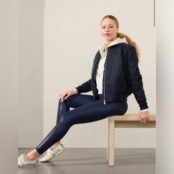 Athleta x Simone Biles Sateen Bomber Jacket Navy Blue Size Medium - Picture 2 of 10